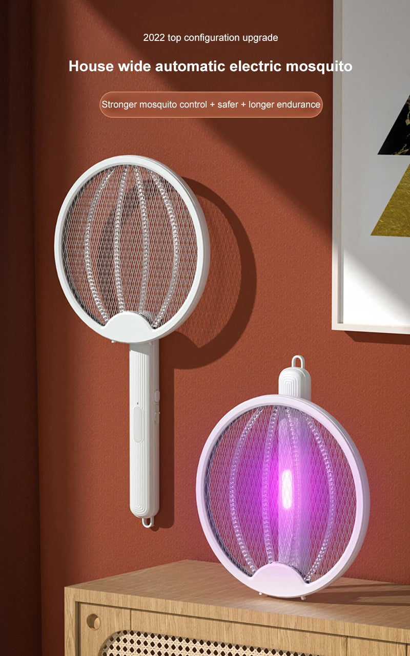 raquete elétrica USB recarregavel, Luz de LED Armadinha de mosquito
